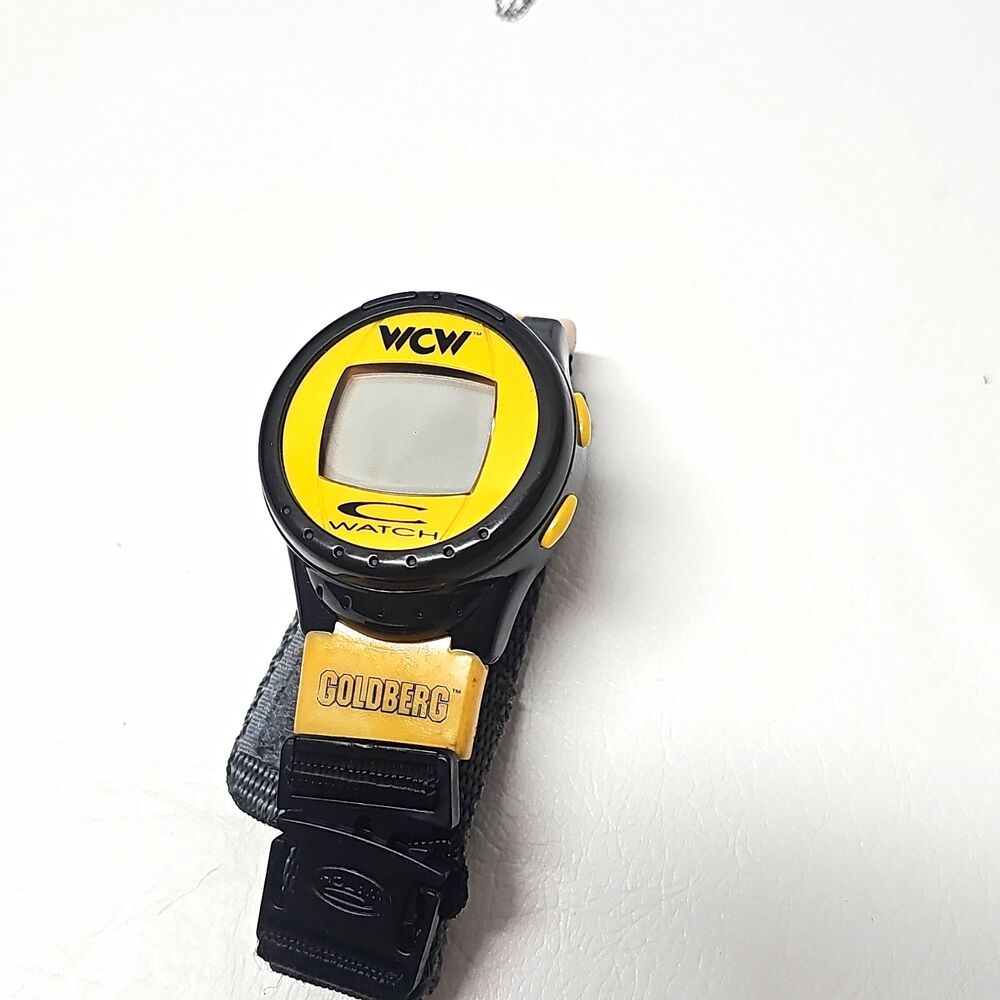 WCW Goldberg Digital Quartz Sports Wristwatch Yellow Dial Black Nylon Strap